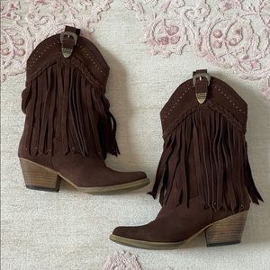 Dark brown fringe cowboy boot